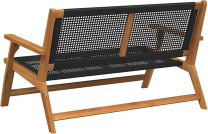 2-Seat Acacia Wood Outdoor Bench 48"x31", Black Weather-Resistant Finish, Flat Armrests, Sturdy Legs, Garden/Patio/Balcony