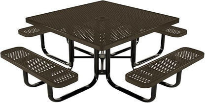 COATEDOUTDOORFURNITURE Heavy-Duty Portable Outdoor Kids Table with Umbrella Hole, Punched Steel Kids Picnic Table, Commercial-Grade, Made in America (46 in, Square, Childrens, Textured Brown)