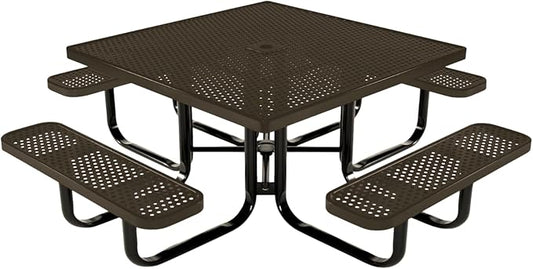 COATEDOUTDOORFURNITURE Heavy-Duty Portable Outdoor Kids Table with Umbrella Hole, Punched Steel Kids Picnic Table, Commercial-Grade, Made in America (46 in, Square, Childrens, Textured Brown)