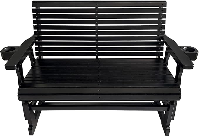 Fortune Candy Patio Glider with Cup Holders, High Roll Back and Deep Contoured Seat,Heavy Duty 800 Lb (Black, 2-Seater) - Photo 6