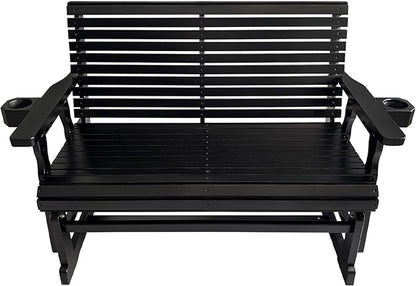Fortune Candy Patio Glider with Cup Holders, High Roll Back and Deep Contoured Seat,Heavy Duty 800 Lb (Black, 2-Seater)