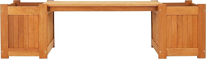 Sunnydaze 68-Inch Meranti Wood Outdoor Planter Box Bench with Teak Oil Finish