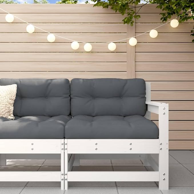Garden Corner Sofa, Solid Pine Wood Outdoor Modular Patio Chair, Compact White Sectional Seat for Small Balcony, Deck, Porch or Backyard