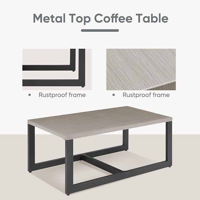 Belord Outdoor Coffee Table for Patio: Metal Heat Transfer Top Patio Coffee Table with Storage - Photo 3