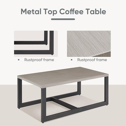 Belord Outdoor Coffee Table for Patio: Metal Heat Transfer Top Patio Coffee Table with Storage, Anti-Rust Frame Rectangular Modern Outdoor Table Furniture (48" W, Grey)