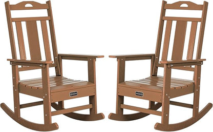 nalone Outdoor Rocking Chairs Set of 2, Oversized Porch Rocker Chair for Adult, All-Weather Resistant Patio Rocking Chair for Garden Lawn(Teak)