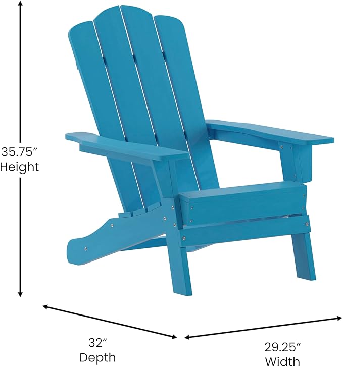 Flash Furniture Newport Adirondack Chairs with Cup Holders, Weather Resistant Poly Resin Adirondack Chairs, Set of 4, Blue