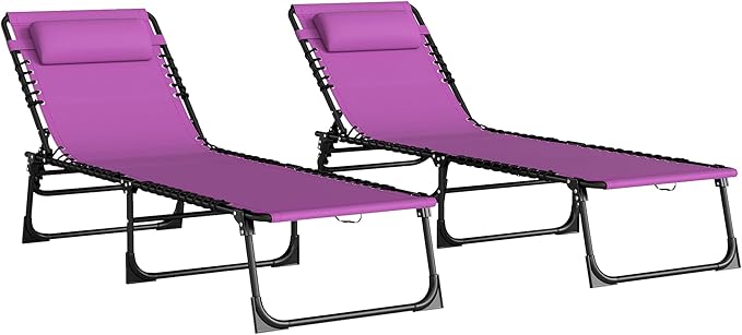 Outsunny Folding Chaise Lounge Chair Set of 2, Patio Sun Tanning Chair - Photo 1