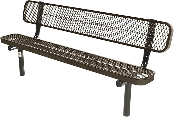COATEDOUTDOORFURNITURE Coated Outdoor Furniture Heavy-Duty Outdoor Bench Thermoplastic Coated, Expanded Metal, Commercial-Grade Seating, Made in America (Inground with Back, 6 Ft, Textured Brown)