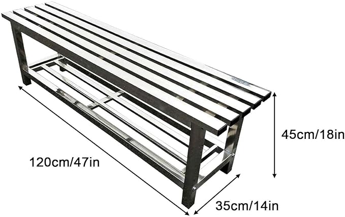 Outdoor Bench 304 Stainless Steel Metal, Garden Bench with Storage Shelf for 2-3 Person Seat 1102Ib High Capacity, for Gym, Outdoor, Commercial Use(120cm/47in)