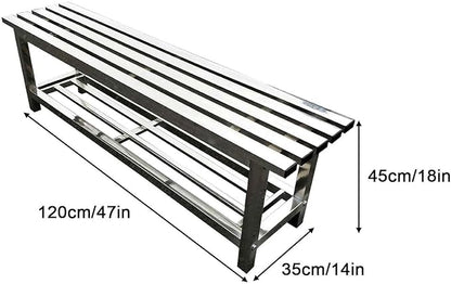 Outdoor Bench 304 Stainless Steel Metal, Garden Bench with Storage Shelf for 2-3 Person Seat 1102Ib High Capacity, for Gym, Outdoor, Commercial Use(120cm/47in)