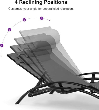 PURPLE LEAF Patio Chaise Lounge Chair Set with 2 Side Table Outdoor Pool Adjustable Recliner Chairs for Outside Beach Poolside Sunbathing Tanning Lounger