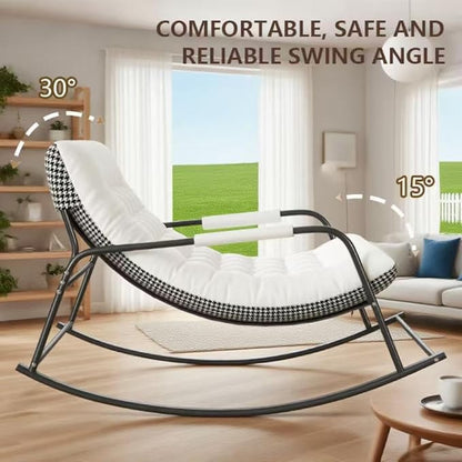 Oversized Rocking Chair with Cushion and Armrests, Lounge Rocker Recliner for Living Room, Bedroom, Patio, Porch, Garden-White