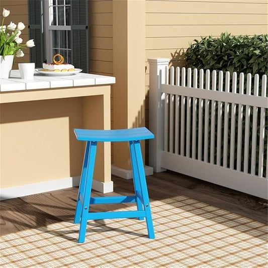 Costaelm 24" Height Outdoor Bar Stools, All-Weather Bar Stools, Adirondack Poly Patio Bar Stool for Patio, Deck, Kitchen Counter and Garden, Pacific Blue