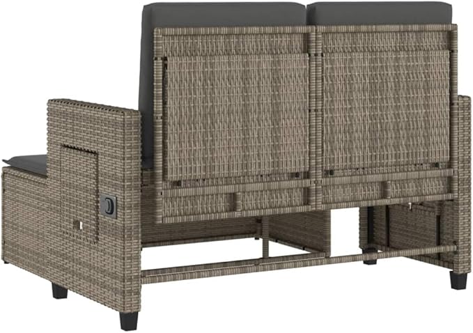 Garden Bench Deck Bench Reclining Patio Bench with Cushions Gray Poly Rattan - Photo 8