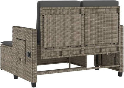 Reclining Patio Bench with Cushions Gray Poly Rattan Outdoor Bench Deck Bench Garden Bench Porch Bench for patios, Gardens, Decks