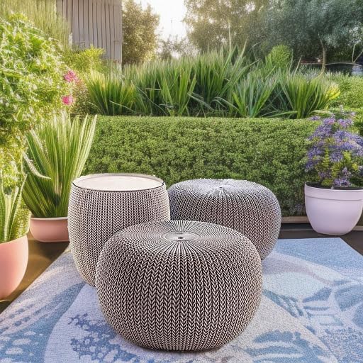 Keter Urban Knit Pouf Ottoman Set of 2 with Storage Table for Patio and Room Décor - Perfect for Balcony, Deck - Photo 2