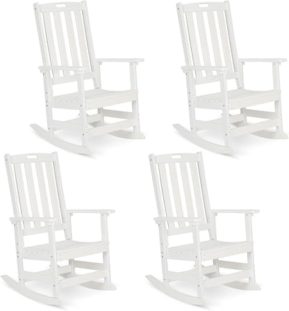 Aoodor Outdoor Rocking Chair, Ergonomic HDPE Rockers with All-Weather Design for Patio or Porch, Color White,Set of 4