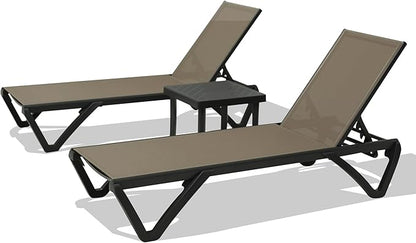 Domi Pool Lounge Chairs, Aluminum Patio Chaise Lounge with Side Table, 5 Position Adjustable Backrest and Wheels, All Weather Outdoor Lounge Chairs for Beach, Yard, Balcony, Poolside, Khaki