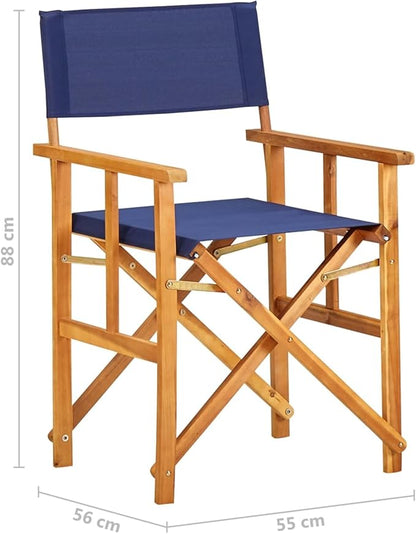 Garden Bench, Stylish Folding Chair, Solid Acacia Wood, Blue Polyester Fabric for Outdoor Terrace, Bar, Dining, Leisure
