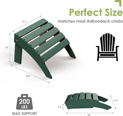 GREENVINES Adirondack-Ottoman | HDPE Plastic | Outdoor Footrest | All Weather | Foot Stool | Foot Rest | Forest | for Adirondack Chair | for Patio Backyard Pool