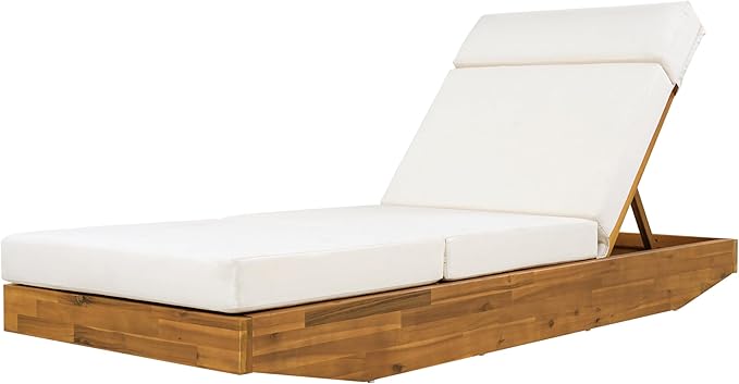 Christopher Knight Home Maril Acacia Wood Chaise Lounge Chair Outdoor, Adjustable Backrest Sun Lounger Recliner, Patio Outdoor Chaise Lounge with 4" Thick Water-Resistant Cushion, Teak+Cream