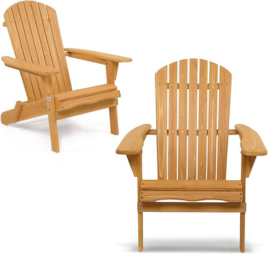 VINGLI Wooden Folding Adirondack Chairs Set of 2 for Outdoor, All Weather Foldable Fir Pit Chairs Clearance Patio Lounge Chairs for Lawn Garden Poolside, Capacity 350LBS