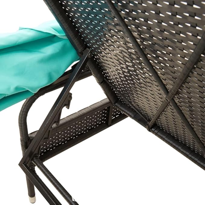78.7"x24.4" Black/Turquoise Outdoor Chaise Lounge with Retractable Canopy, Adjustable Armrests, UV Rattan, Cushions - Photo 9
