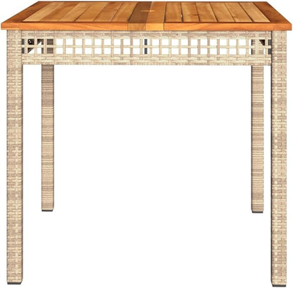 Square Garden Table, 31.5 Inch Patio Dining Table for 4, Weather-Resistant Poly Rattan Outdoor Furniture, Beige and Brown