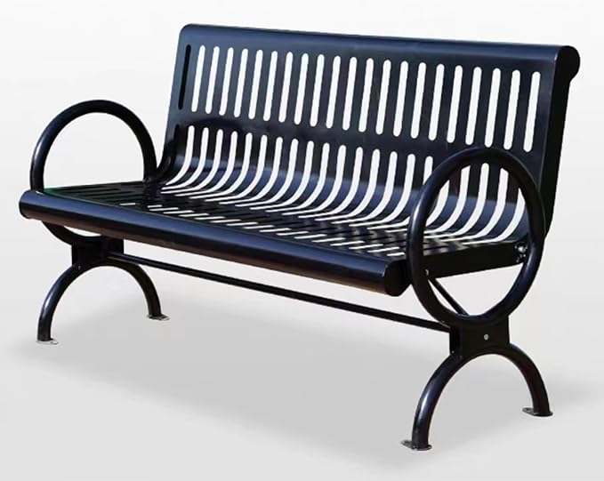 Outdoor Garden Bench, Metal Park Bench with Backrest & Armrests, Weatherproof Furniture Seating up to 200kg, Perfect for Terrace & Balcony (Color: Black)