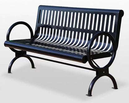 Outdoor Garden Bench, Metal Park Bench with Backrest & Armrests, Weatherproof Furniture Seating up to 200kg, Perfect for Terrace & Balcony (Color: Black)