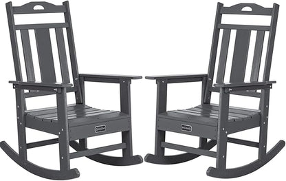 nalone Outdoor Rocking Chairs Set of 2, Oversized Porch Rocker Chair for Adult, All-Weather Resistant Patio Rocking Chair for Garden Lawn(Grey)