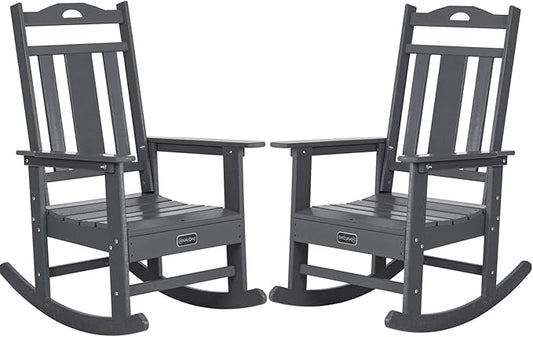nalone Outdoor Rocking Chairs Set of 2, Oversized Porch Rocker Chair for Adult, All-Weather Resistant Patio Rocking Chair for Garden Lawn(Grey)