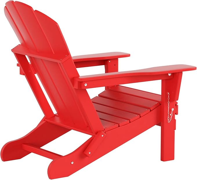 Costaelm Folding Patio Chairs Set of 2, Hdpe Adirondack Chairs Front Porch Furniture Outdoor Seating, All Weather Tanning Chair for Backyard Firepit Garden Lawn, Red