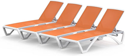 Domi Set of 4 Chaise Lounge Outdoor, Patio Lounge Chair with Aluminum Frame, All Weather Pool Lounge Chair for Deck Lawn Backyard, Orange