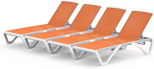 Domi Set of 4 Chaise Lounge Outdoor, Patio Lounge Chair with Aluminum Frame, All Weather Pool Lounge Chair for Deck Lawn Backyard, Orange