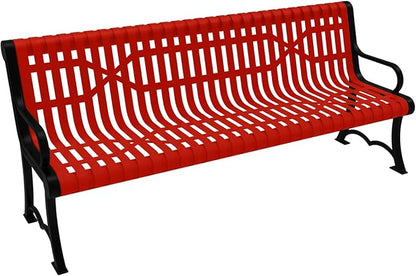 COATEDOUTDOORFURNITURE Coated Outdoor Furniture Heavy-Duty Outdoor Bench Thermoplastic Coated, Slated Steel, Commercial-Grade Garden Bench, Made in America (Portable with Back, 6 Ft, Red)