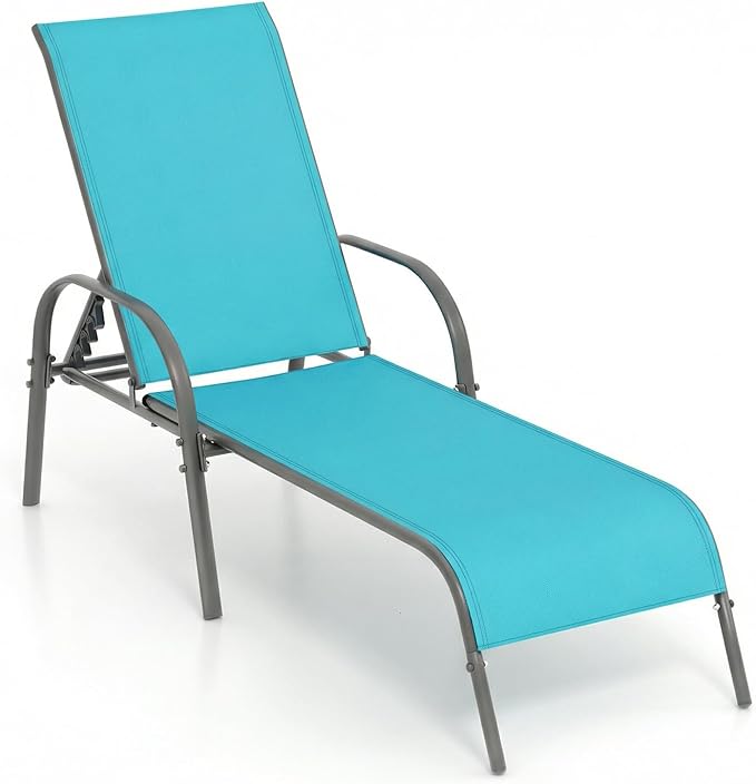 Tangkula Lounge Chair Outdoor, Patio Chaise Lounge with Adjustable Backrest, Reclining Pool Lounge Chair for Outside with Heavy Duty Steel Frame, Suitable for Beach, Yard, Balcony, Poolside