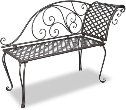 (Fast Delivery) Classic Steel Garden Bench Chair Furniture for Outdoor, Patio, Yard, Lawn w/Floral Scroll Design Garden Chaise Lounge 50.4“ Steel Antique Brown