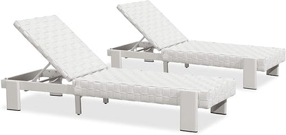 PURPLE LEAF Patio Lounge Chair Modern Luxury Outdoor Chaise Lounge 2 Pieces with Adjustable Backrest PU Leather Style Chaise Lounge Chairs for Pool Garden Backyard Beach, White