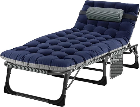 ABORON 3-in-1 Folding Patio Lounge Chair, 440LB Heavy-Duty Tri-Fold Guest Bed with Plush Cotton Cushion, No Assembly Adjustable Recliner for Office Nap, Patio Sunbathing, Poolside & Camping