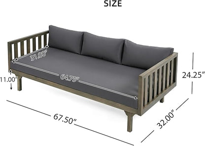 Merax Outdoor 3 Seater Daybed, Acacia Wood Day Bed Couch Sofa with Cushions for Patio Backyard, Garden, Dark Grey