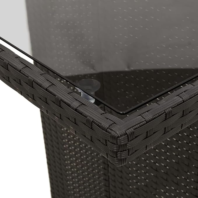 vidaXL Patio Garden Table - Black PE Rattan Glass top - Outdoor/Patio/Garden/Deck
