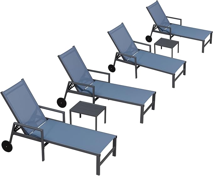 PURPLE LEAF Patio Chaise Lounge Set for 4 Outdoor Pool Lounge Chairs with Armrest and Adjustable Backrest Aluminum - Photo 1