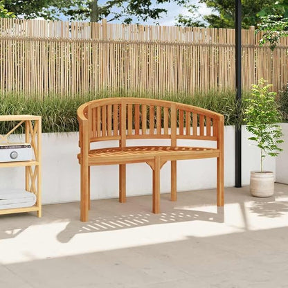 Teak Wood Garden Bench 47.2 Inch Crescent Outdoor Bench Solid Teak Wood Brown Oiled Finish Elegant Design for Patio Garden and Balcony