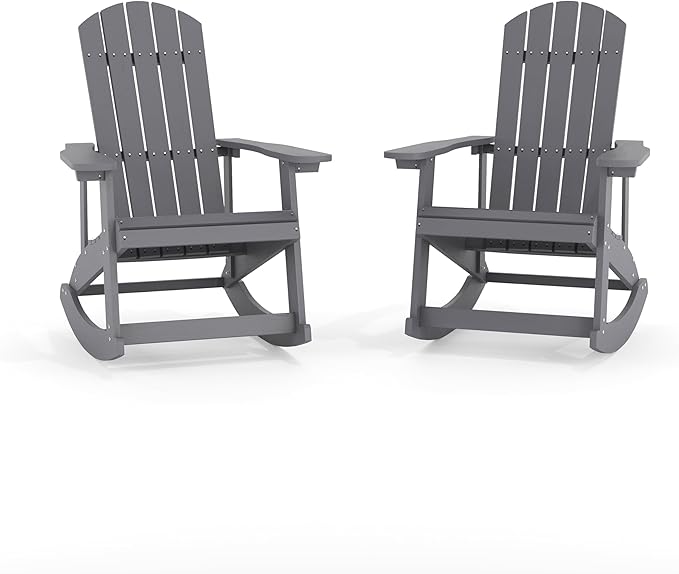 Flash Furniture Savannah All Weather Adirondack Rocking Chairs, Polyresin Wood Adirondack Chair with 350-lb. Static Weight Capacity, Set of 2, Gray