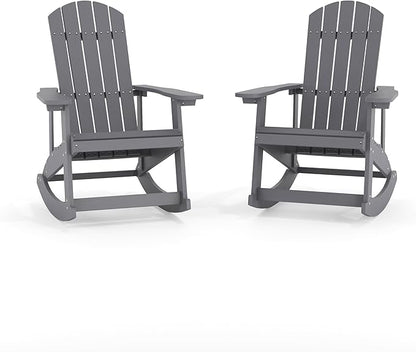 Flash Furniture Savannah All Weather Adirondack Rocking Chairs, Polyresin Wood Adirondack Chair with 350-lb. Static Weight Capacity, Set of 2, Gray