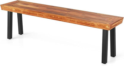 RELAX4LIFE 60’’ Outdoor Bench Acacia Wood, 3-Person Backless Patio Benches with Heavy Duty Metal Frame, Wooden Picnic Dining Garden Bench for Outside Backyard Park Porch, 800 LBS Weight Capacity