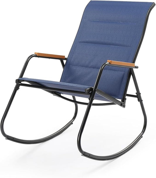 VINGLI Outdoor Rocking Chair, 450lbs Capacity Portable Outdoor Rocker with Footrest, Hard Armrests, Pillow, All Weather Porch Rocker for Garden, Living Room, Patio, Lawn (Blue, Without footrest)