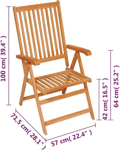 8 Piece Solid Teak Folding Dining Chairs for Outdoor Patio 28.1x22.4x42.9 in Reclining Lawn Furniture Set with 7 Angles for Garden Sunroom Backyard